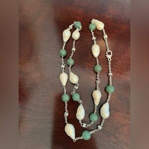 judith ripka 925 baroque pearls Green aventurine Necklace 34.5 inch RARE vintage